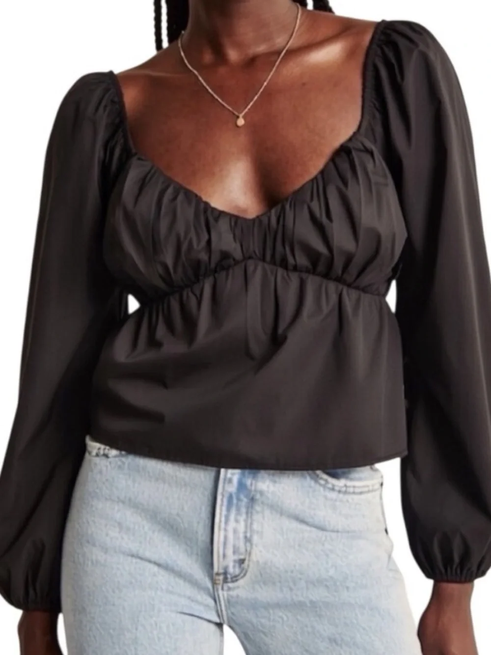 Abercrombie & fitch NWT black cotton poplin puff sleeve babydoll top sz XL